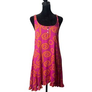 Kensie Pink Orange Mosaic Swirl Patten Loungewear Dress Size S Ruffle Resortwear